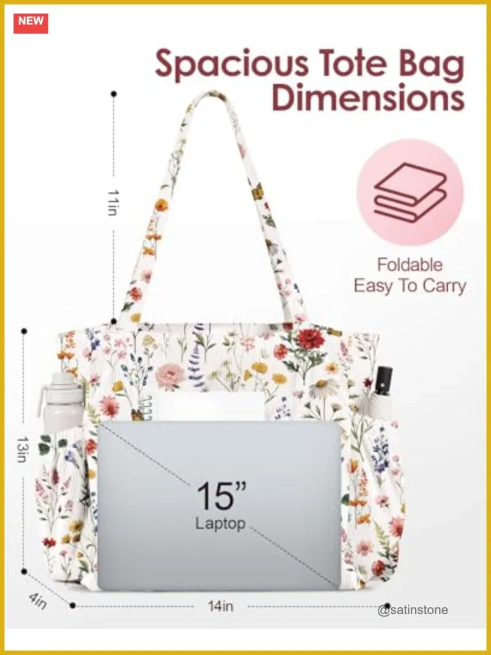 Large Corduroy Tote Bag for Women with Zipper